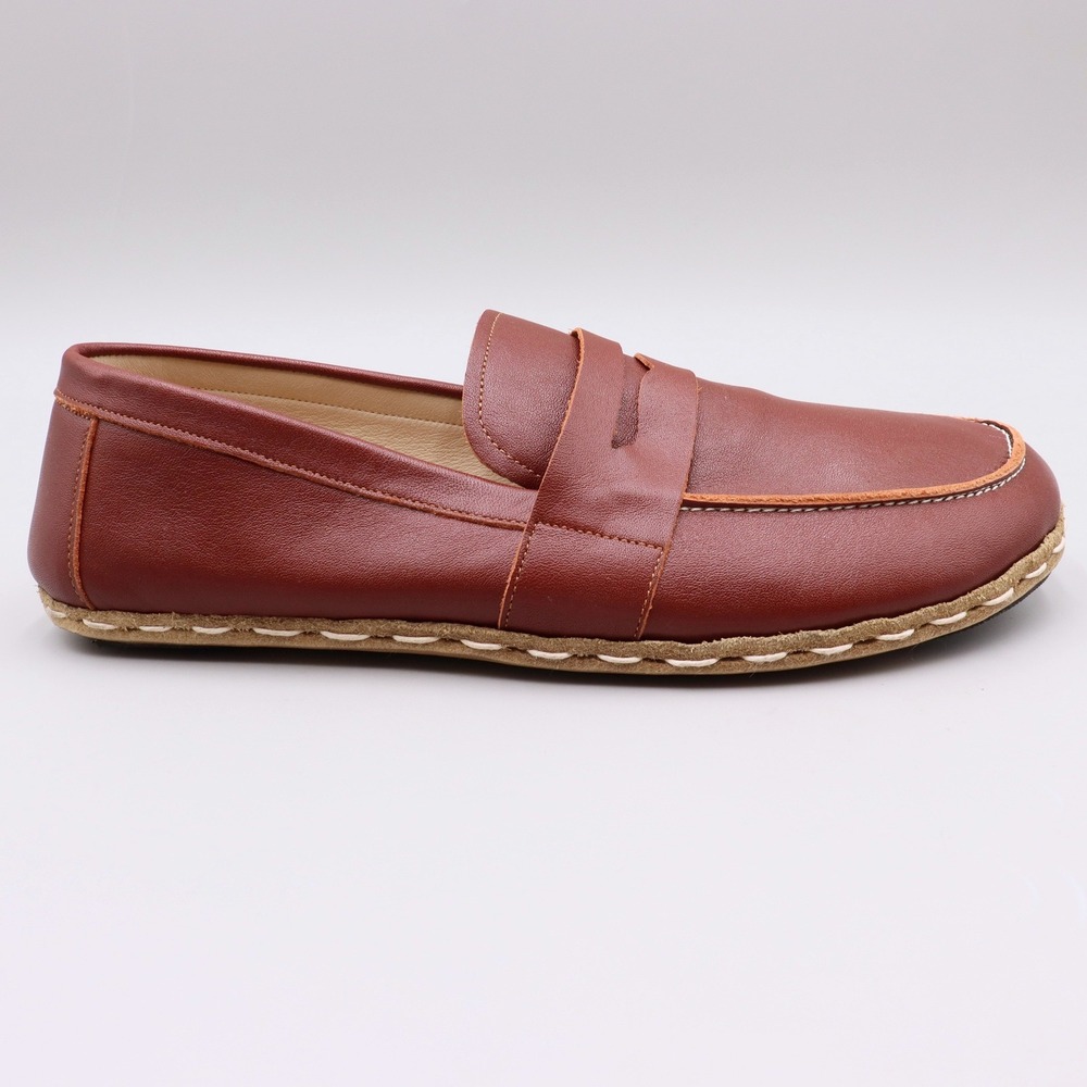 Atlantis Handmade Mens Brown Leather Penny Loafers Size 12 Slip On Casual Shoes